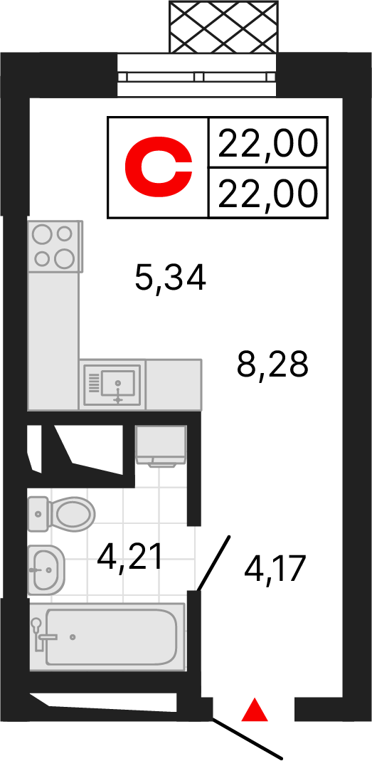 1 комната, 22,00 м²